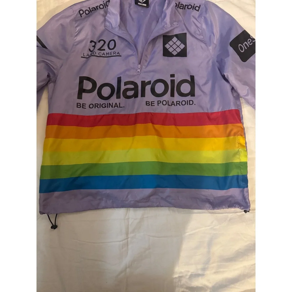Polaroid Rainbow Windbreaker Jacket Purple 320 Land Camera Logo Pullover‎ XL